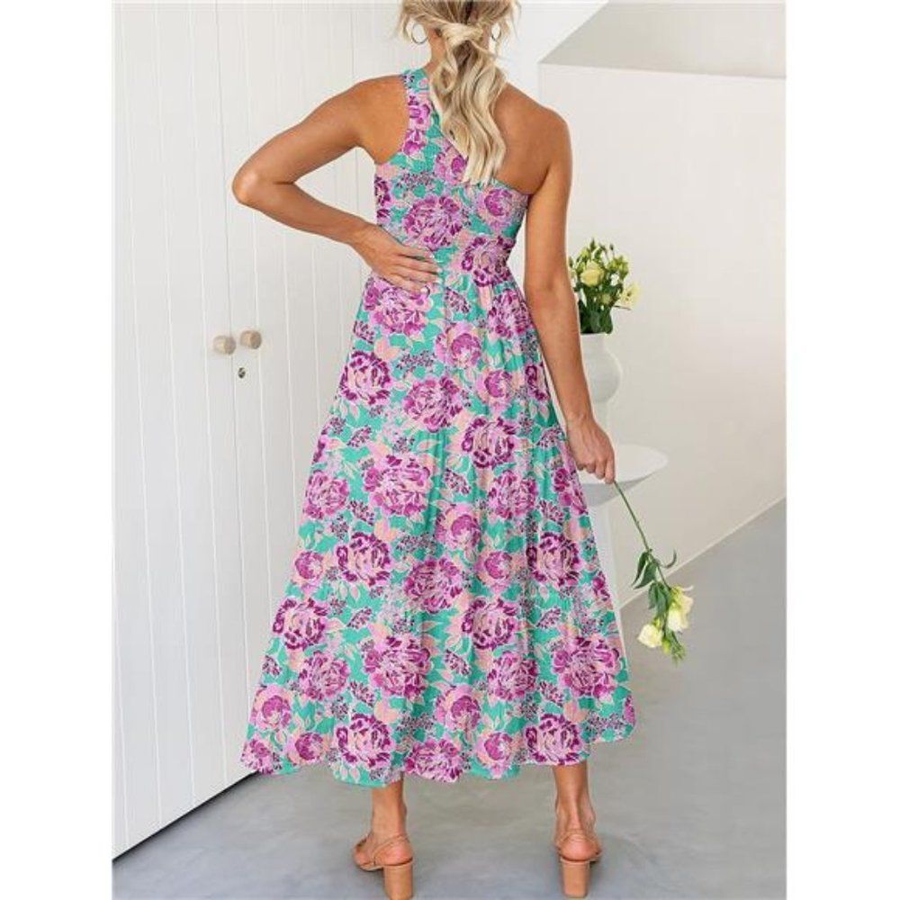 One Shoulder Sleeveless Smocked Ruffle Tiered - Picture 5 of 5